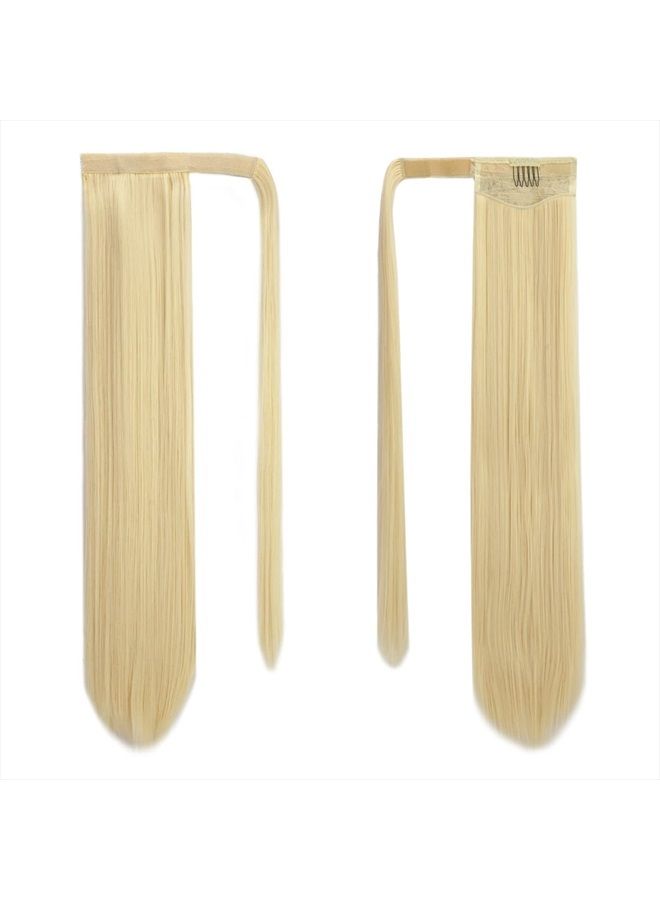 BARSDAR 26 inch Ponytail Extension Long Straight Wrap Around Clip in Synthetic Fiber Hair for Women - Bleach Blonde - Image 2