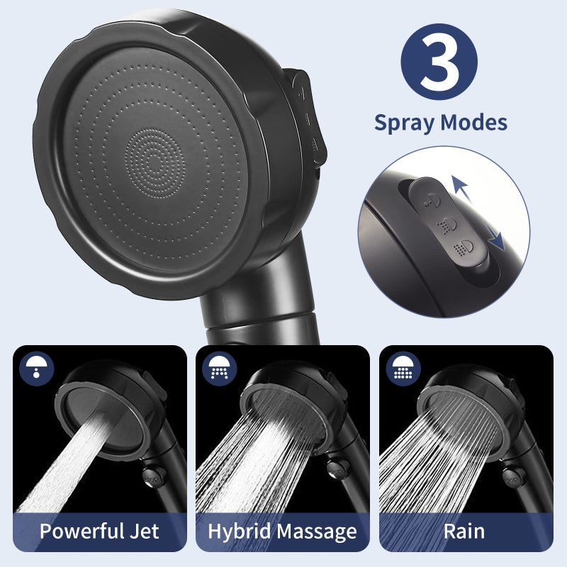 HANLIAN High Pressure Shower Head with Pause Button, 3 Spray Modes Shower Head for RV Camper, Water Saving On Off Shower, Handheld Shower Head with Hose and Adjustable Self-adhesive Holder (Black) - Image 4