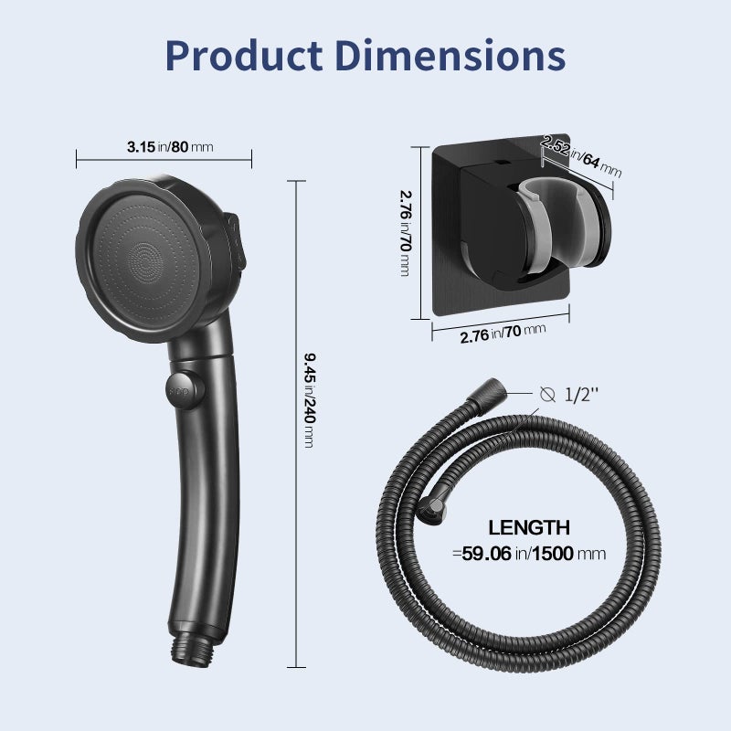 HANLIAN High Pressure Shower Head with Pause Button, 3 Spray Modes Shower Head for RV Camper, Water Saving On Off Shower, Handheld Shower Head with Hose and Adjustable Self-adhesive Holder (Black) - Image 5
