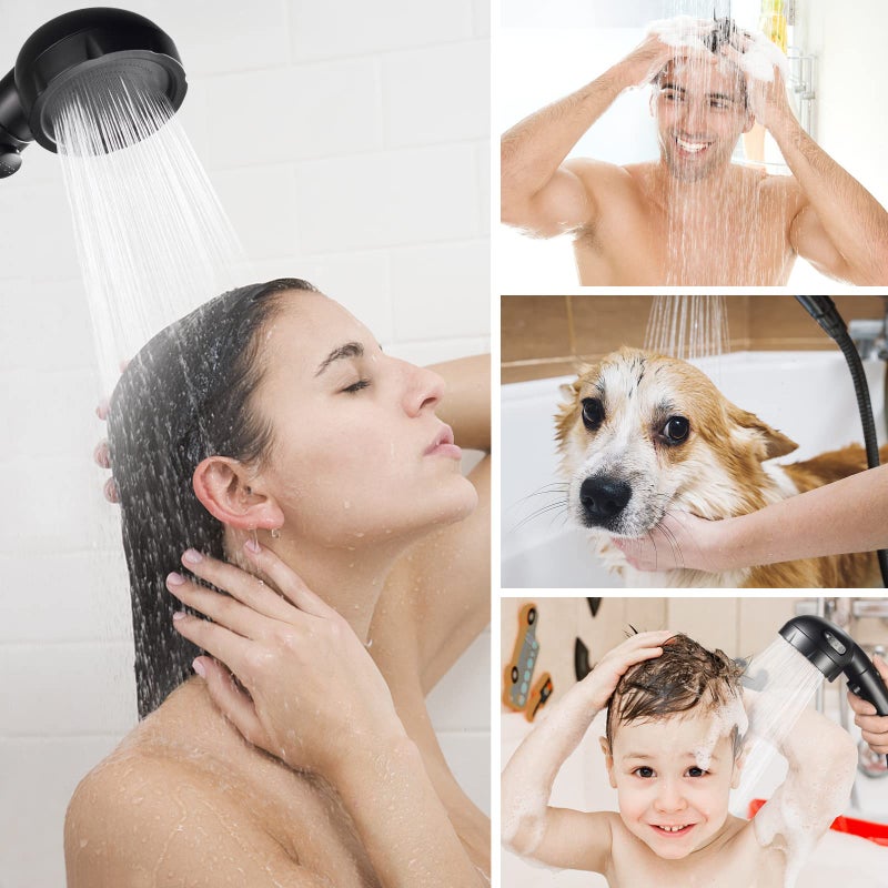 HANLIAN High Pressure Shower Head with Pause Button, 3 Spray Modes Shower Head for RV Camper, Water Saving On Off Shower, Handheld Shower Head with Hose and Adjustable Self-adhesive Holder (Black) - Image 2