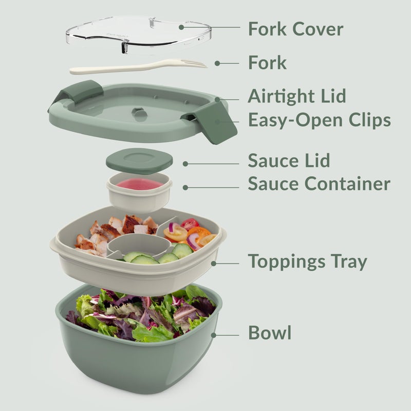 Bentgo All-in-One Salad Container - Large Salad Bowl  Bento Box Tray  Leak-Proof Sauce Container  Airtight Lid  & Fork for Healthy Adult Lunches; BPA-Free & Dishwasher/Microwave Safe (Khaki Green) - Image 5