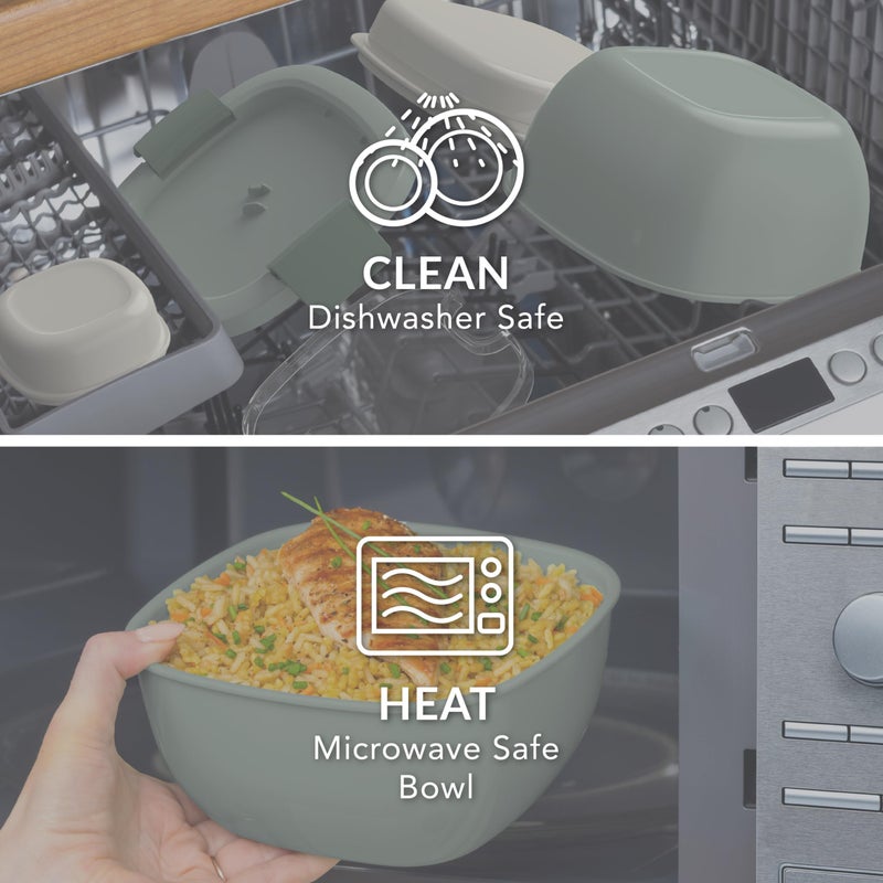 Bentgo All-in-One Salad Container - Large Salad Bowl  Bento Box Tray  Leak-Proof Sauce Container  Airtight Lid  & Fork for Healthy Adult Lunches; BPA-Free & Dishwasher/Microwave Safe (Khaki Green) - Image 4