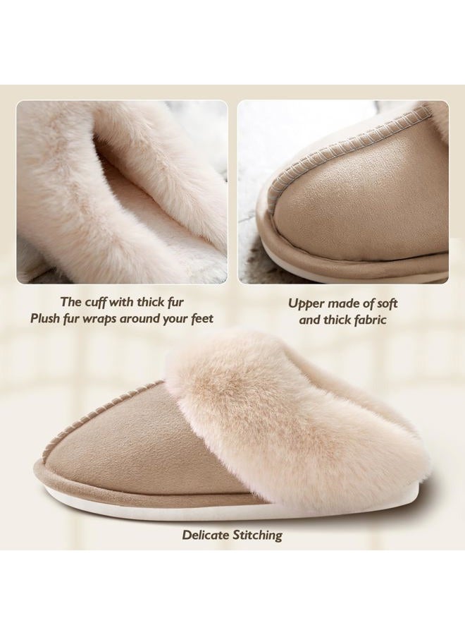 SOSUSHOE Womens Slippers with Fluffy Fur Soft Memory Foam House Shoes, Christmas Gifts Christmas Slippers for Women Mom Grandma, Khaki, 9.5-10.5 - Image 3