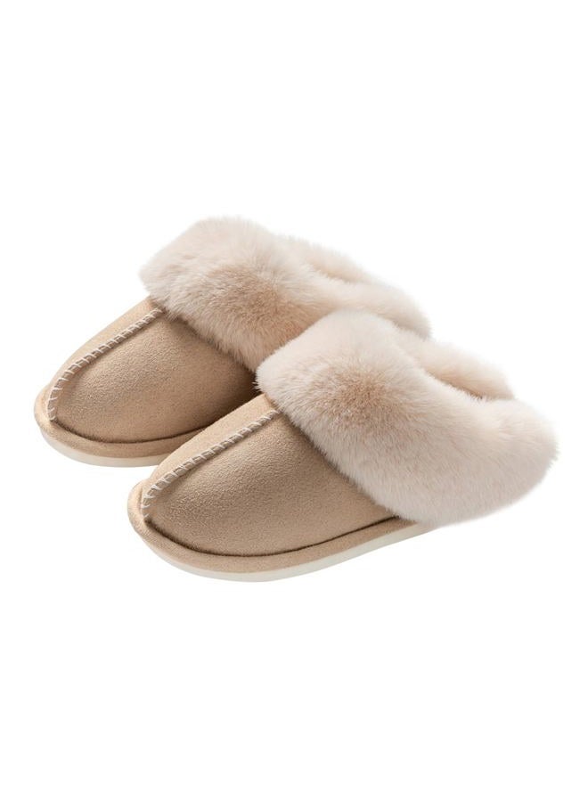 SOSUSHOE Womens Slippers with Fluffy Fur Soft Memory Foam House Shoes, Christmas Gifts Christmas Slippers for Women Mom Grandma, Khaki, 9.5-10.5 - Image 1