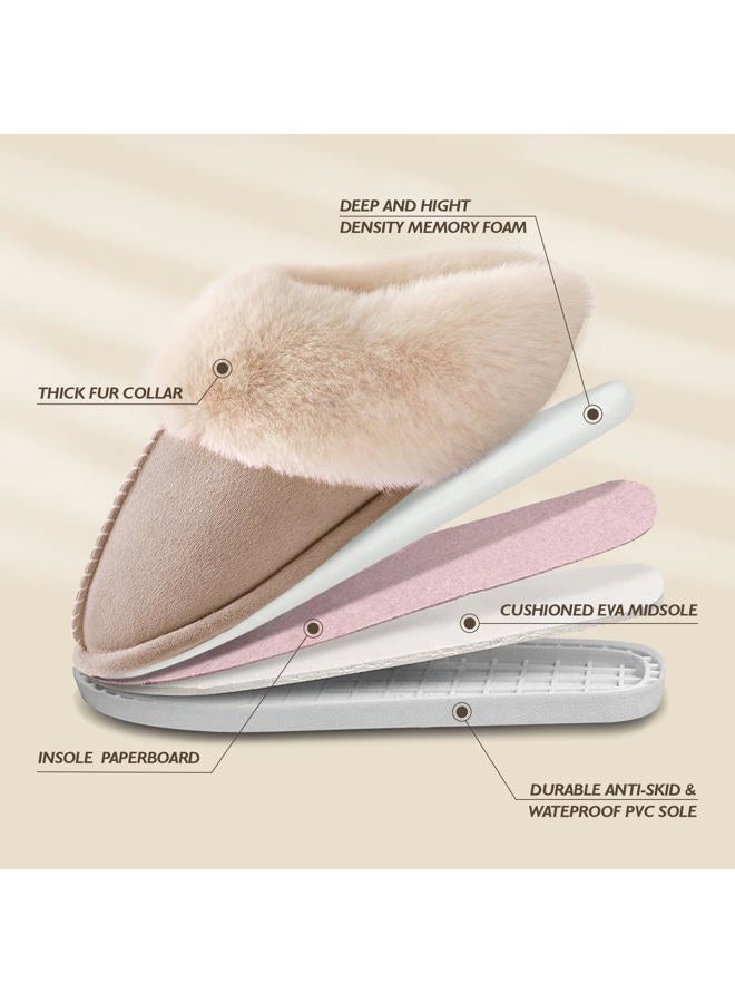 SOSUSHOE Womens Slippers with Fluffy Fur Soft Memory Foam House Shoes, Christmas Gifts Christmas Slippers for Women Mom Grandma, Khaki, 9.5-10.5 - Image 4