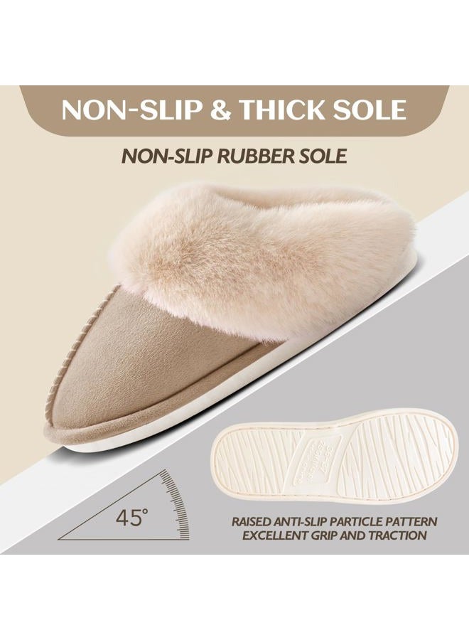SOSUSHOE Womens Slippers with Fluffy Fur Soft Memory Foam House Shoes, Christmas Gifts Christmas Slippers for Women Mom Grandma, Khaki, 9.5-10.5 - Image 5