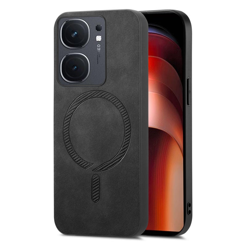 BURAQ Case Cover For vivo iQOO Neo9 / Neo9 Pro 5G Retro Magsafe Magnetic PU Back Cover Phone Case(Black) - Image 1