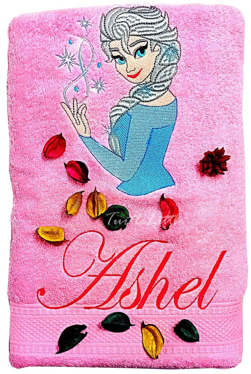 TurtleLittle Cotton Princess Personalised Kids Bath Towel 500 GSM Set of 1 Pink - Image 1