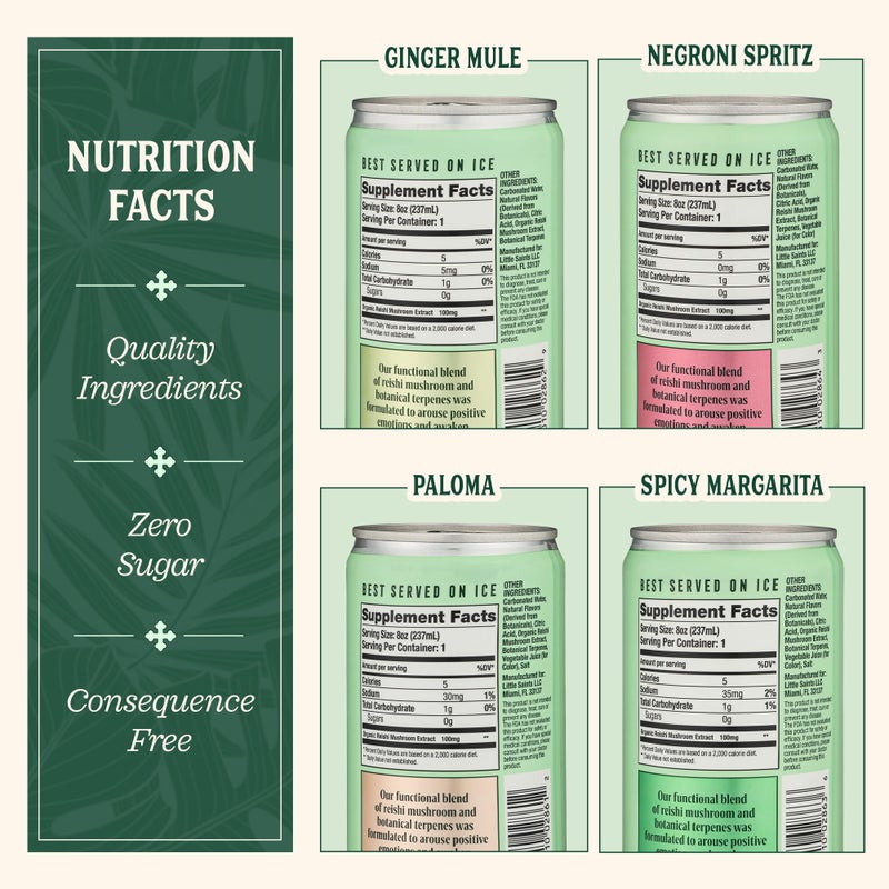 Little Saints Non-Alcoholic Drinks Variety Pack - Sugar Free & Zero Proof Mocktails Include Ginger Mule, Negroni Spritz, Spicy Margarita & Paloma - Ready-to-Drink Beverage for Parties & Celebrations (8oz, 12 pk) - Image 5