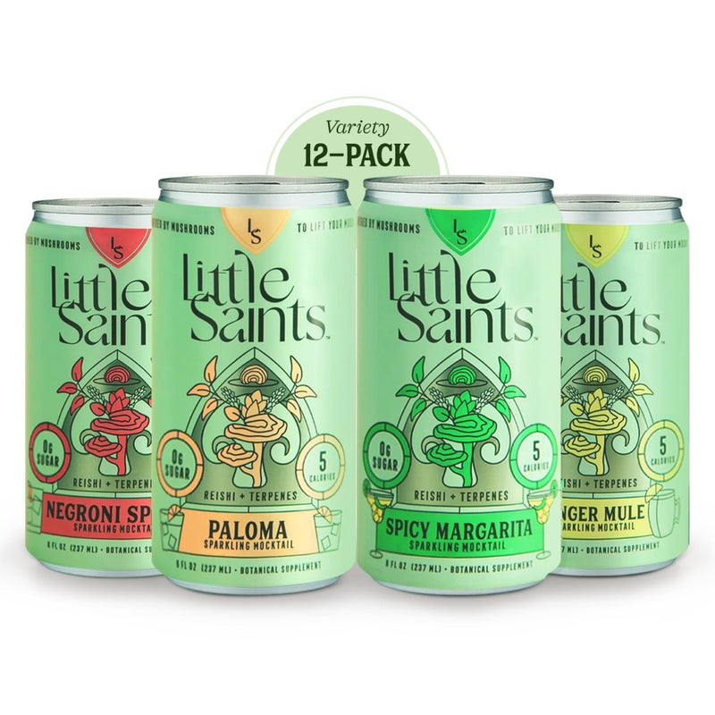 Little Saints Non-Alcoholic Drinks Variety Pack - Sugar Free & Zero Proof Mocktails Include Ginger Mule, Negroni Spritz, Spicy Margarita & Paloma - Ready-to-Drink Beverage for Parties & Celebrations (8oz, 12 pk) - Image 1