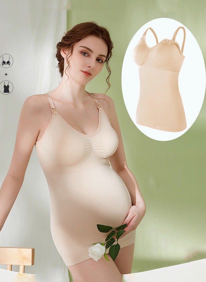 1 Pcs Women's Nursing Vest Built-In Bras Maternity Camisole For Breastfeeding Pregnant Women Bra Free Nursing Vest，Maternity Nursing Tank Tops for Breastfeeding Outer Wear(Apricot)  - Image 1