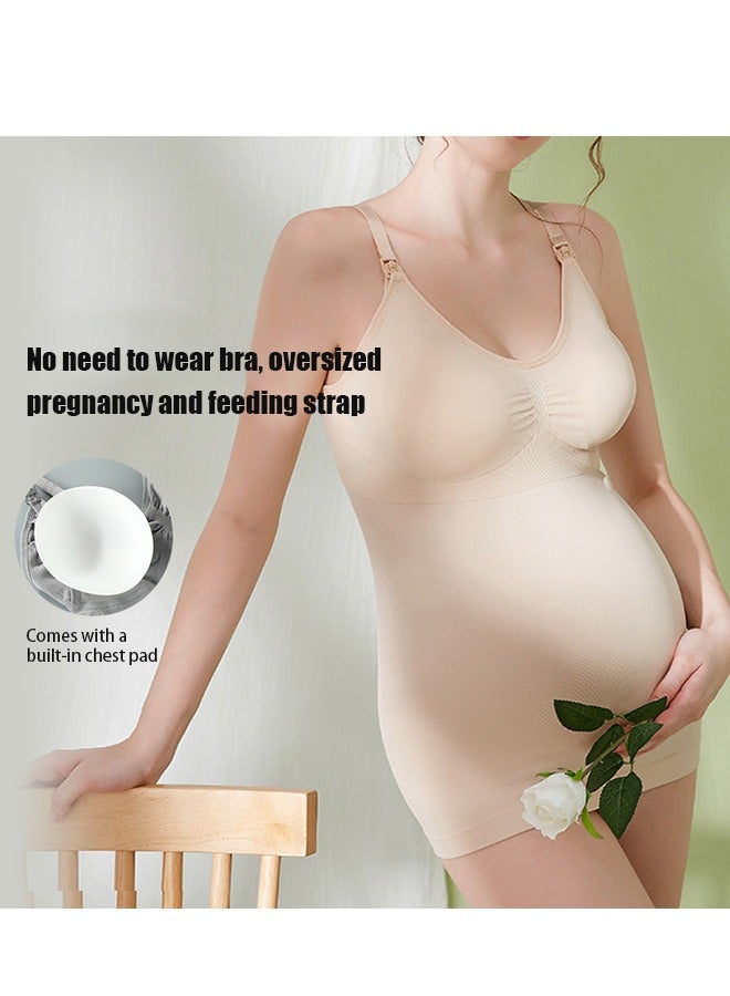 1 Pcs Women's Nursing Vest Built-In Bras Maternity Camisole For Breastfeeding Pregnant Women Bra Free Nursing Vest，Maternity Nursing Tank Tops for Breastfeeding Outer Wear(Apricot)  - Image 5