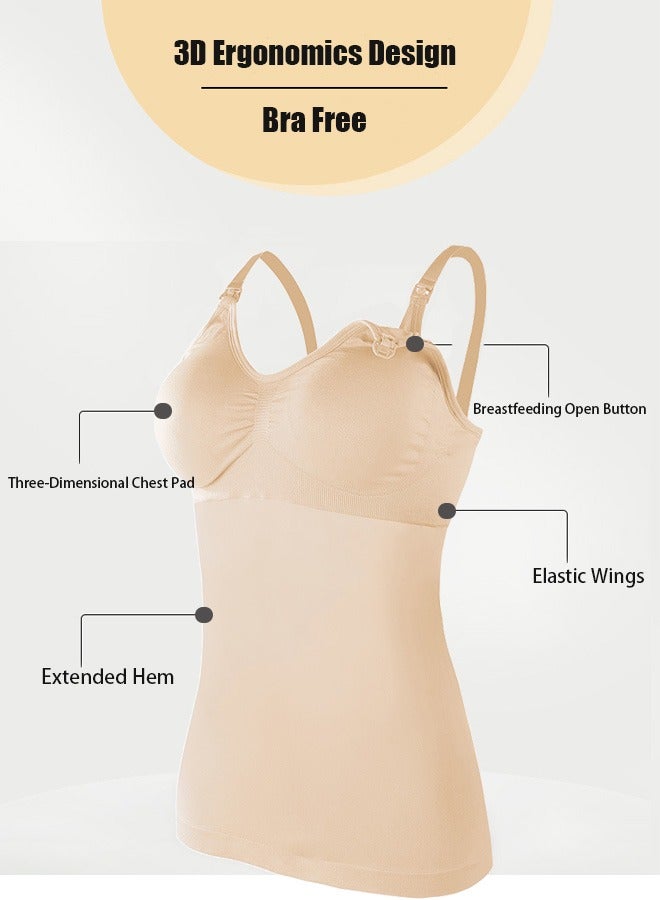 1 Pcs Women's Nursing Vest Built-In Bras Maternity Camisole For Breastfeeding Pregnant Women Bra Free Nursing Vest，Maternity Nursing Tank Tops for Breastfeeding Outer Wear(Apricot)  - Image 2