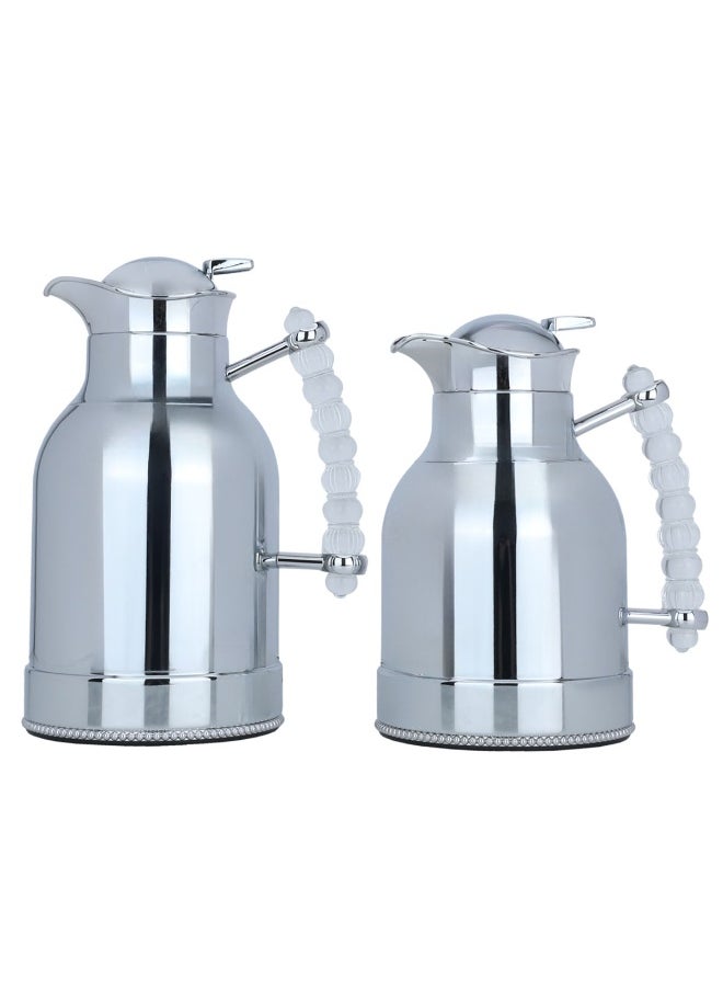Alsaif Gallery - Unique Chrome Handle Transparent Thermos Set 2 Pieces - Image 1