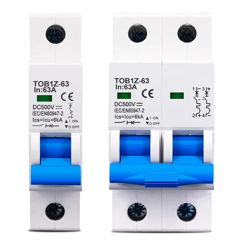 TOB1Z 63 DC Circuit Breaker 500V 63A 6KA Breaking Capacity 2P 16A Y Connection - Image 3