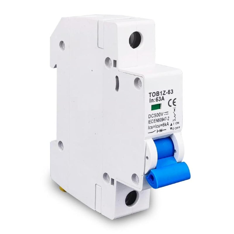 TOB1Z 63 DC Circuit Breaker 500V 63A 6KA Breaking Capacity 2P 16A Y Connection - Image 1