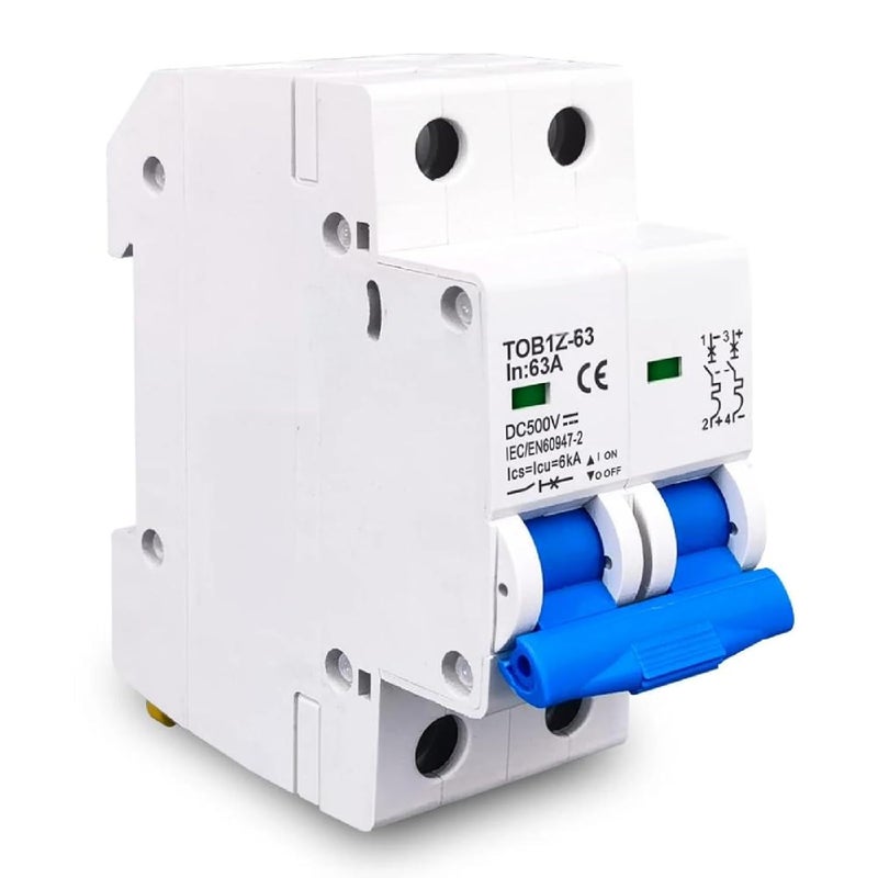 TOB1Z 63 DC Circuit Breaker 500V 63A 6KA Breaking Capacity 2P 16A Y Connection - Image 4