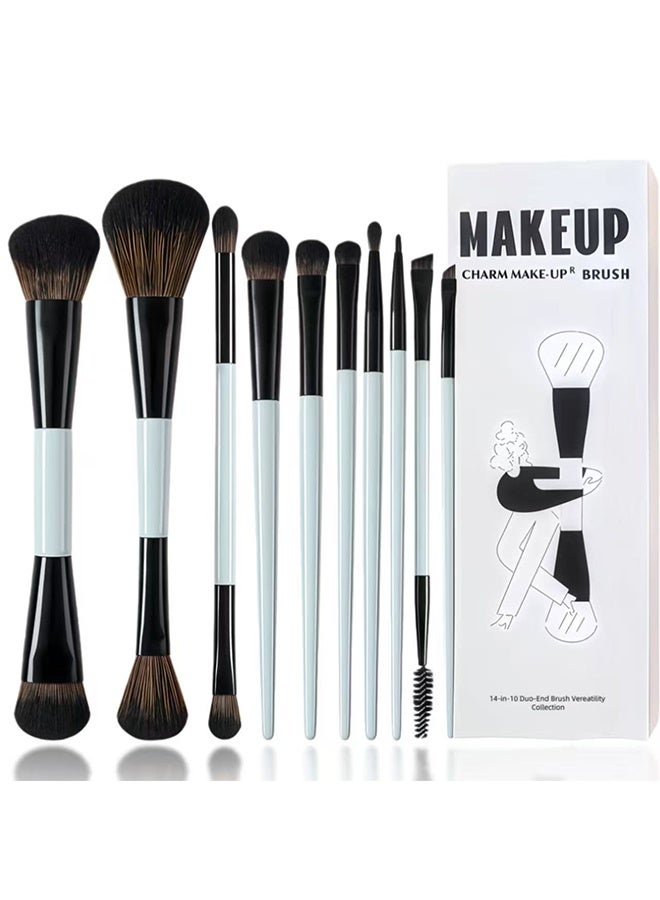 فرشاة ماكياج مجموعة 10pcs ، مؤسسة مزدوجة الجانب كونتور بلوش تسليط الضوء على مزيج فرشاة الحاجب ظلال العيون فرشاة غطاء العيون ، أدوات مستحضرات التجميل الخالية من القسوة الساطعة - Image 1