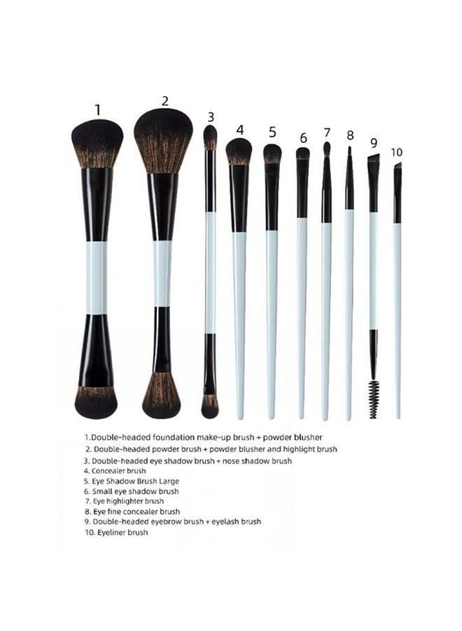 فرشاة ماكياج مجموعة 10pcs ، مؤسسة مزدوجة الجانب كونتور بلوش تسليط الضوء على مزيج فرشاة الحاجب ظلال العيون فرشاة غطاء العيون ، أدوات مستحضرات التجميل الخالية من القسوة الساطعة - Image 2