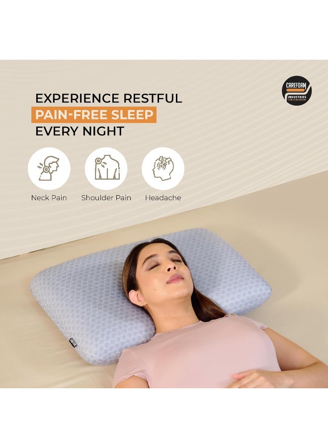 CareFoam Orthopedic Memory Foam Pillow for Comfortable Sleep, Neck & Shoulder Pain Relief with Removable Zipper Grey Jacquard Cover 24 x 15 x 5 Inch Pack of 1 - Image 4
