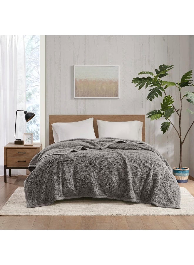 Woolrich Woolrich Burlington Berber Blanket Super Soft Cozy Lightweight Cover with Luxrurious Velvet Binding Modern Trendy All Season Bedspread BeddingSet Twin 66x90 Grey  - Image 3