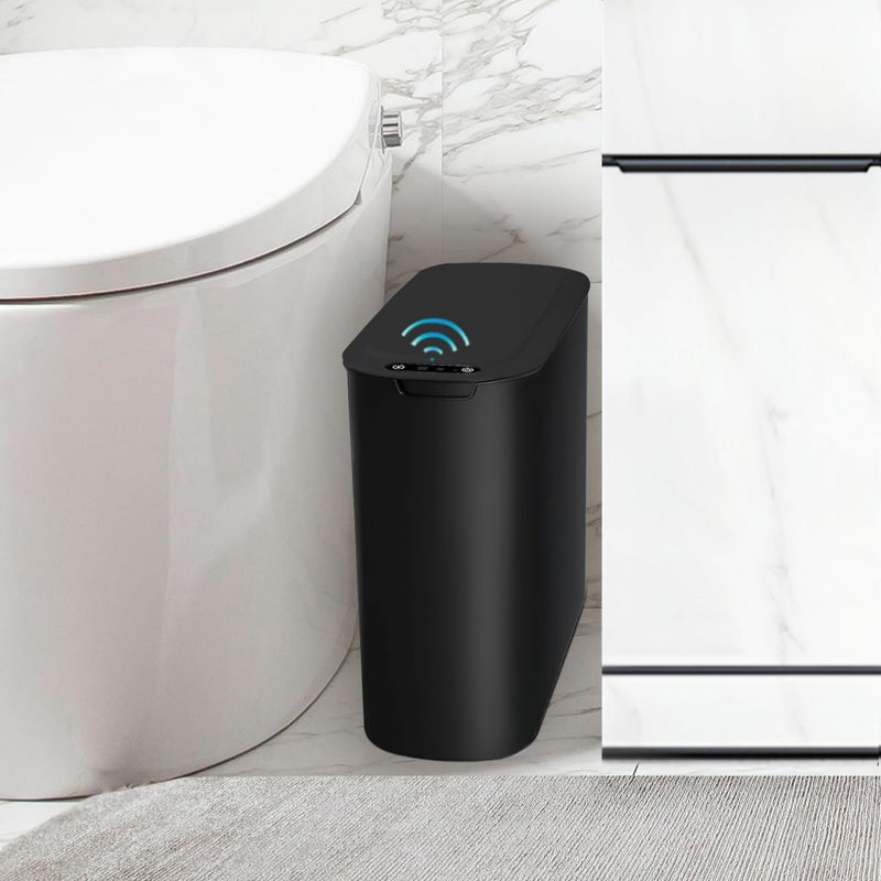 TIPGO Automatic Motion Sensor Bathroom Trash Can with Lid, 2.6 Gallon Touchless Trash Bin, Smart Garbage Can Plastic Slim Wastebasket for Bedroom, Office, Dorm (Black) - Image 1