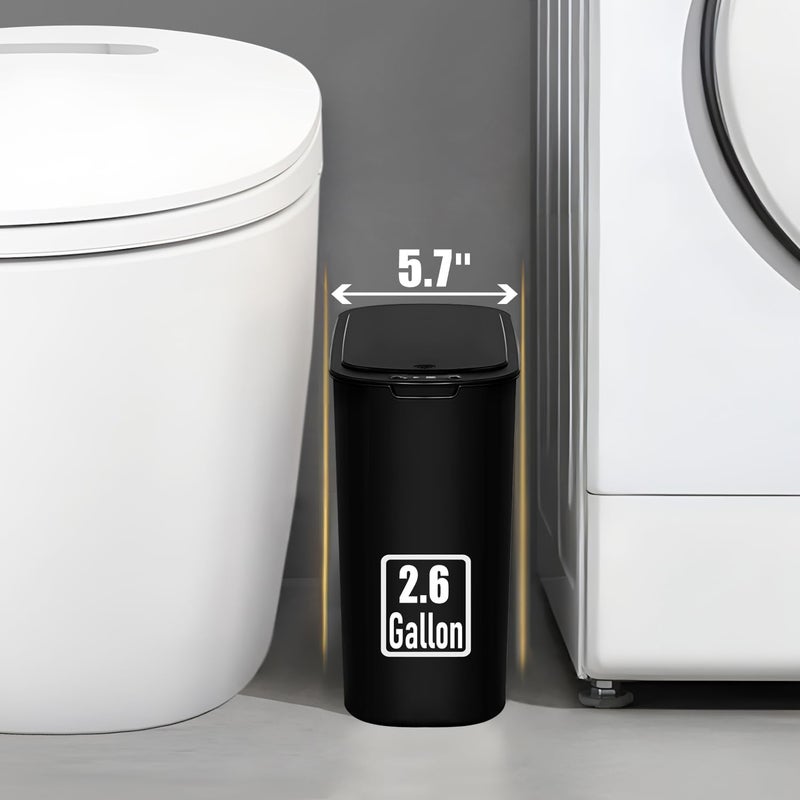 TIPGO Automatic Motion Sensor Bathroom Trash Can with Lid, 2.6 Gallon Touchless Trash Bin, Smart Garbage Can Plastic Slim Wastebasket for Bedroom, Office, Dorm (Black) - Image 5