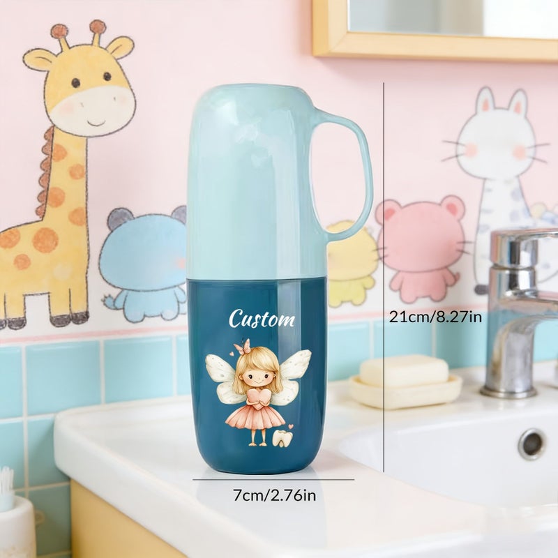1 Pc Personalized Color Blocked Toothbrush Cup Blue Contrast Color Custom Cartoon Prints Abs Material Travel Case For Dorm Hotels Homes Offices Birthdays Anniversaries - Image 5