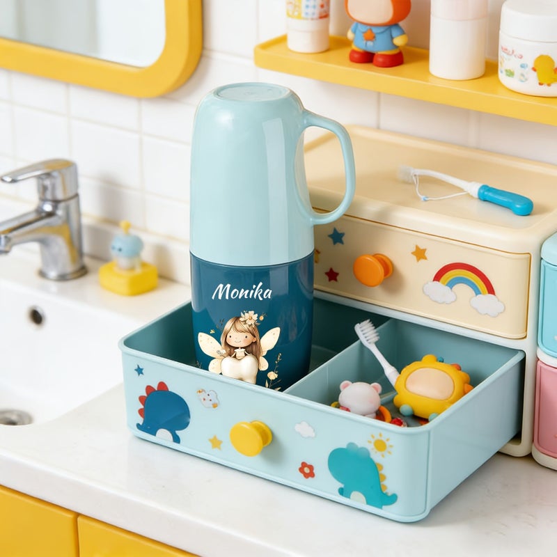 1 Pc Personalized Color Blocked Toothbrush Cup Blue Contrast Color Custom Cartoon Prints Abs Material Travel Case For Dorm Hotels Homes Offices Birthdays Anniversaries - Image 3