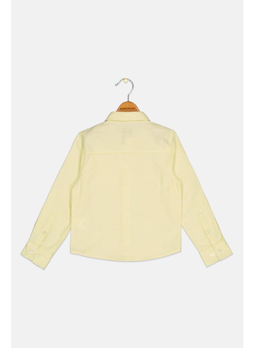 DKNY Kids Boy Regular Fit Solid Long Sleeves Casual Shirt, Acid Yellow  - Image 2