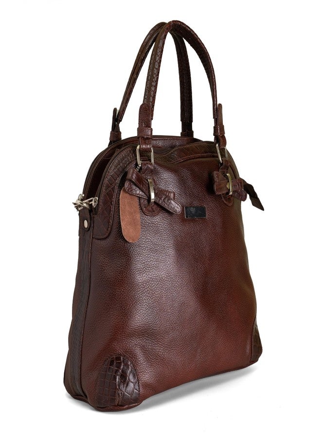 Green Hide Rivaah Leather Ladies Shoulder Side Bag with Adjustable Strap Croc Pattern Accents Casual Formal Stylish Fancy Handbag Tote Satchel Crossbody Girls Women's Purse for Travel Office(BROWN) - Image 2