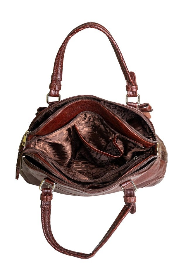 Green Hide Rivaah Leather Ladies Shoulder Side Bag with Adjustable Strap Croc Pattern Accents Casual Formal Stylish Fancy Handbag Tote Satchel Crossbody Girls Women's Purse for Travel Office(BROWN) - Image 4