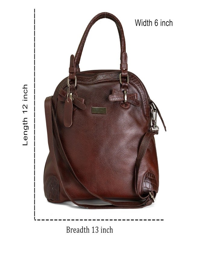 Green Hide Rivaah Leather Ladies Shoulder Side Bag with Adjustable Strap Croc Pattern Accents Casual Formal Stylish Fancy Handbag Tote Satchel Crossbody Girls Women's Purse for Travel Office(BROWN) - Image 5