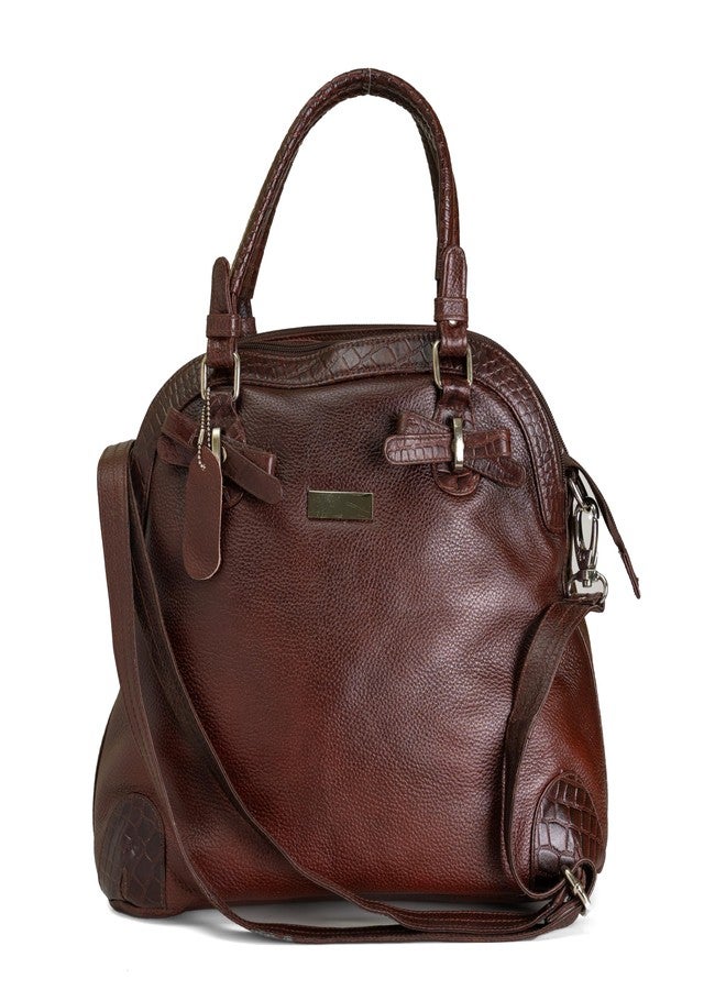 Green Hide Rivaah Leather Ladies Shoulder Side Bag with Adjustable Strap Croc Pattern Accents Casual Formal Stylish Fancy Handbag Tote Satchel Crossbody Girls Women's Purse for Travel Office(BROWN) - Image 1