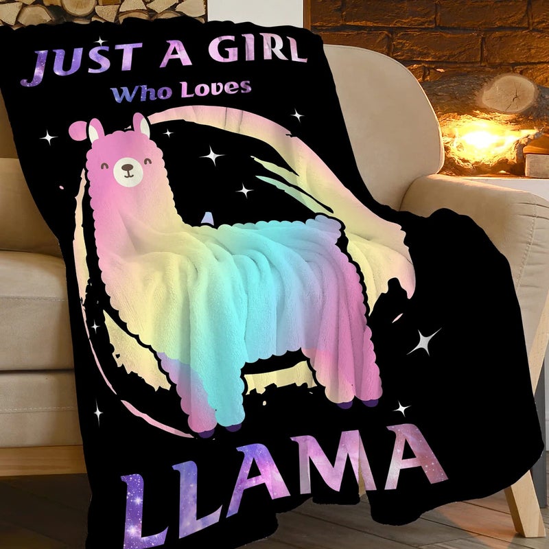 Llama Blanket for Girls Boys Llama Gifts Just A Girl Who Loves Llama Throw Blanket Super Soft Warm Cozy Plush Fleece Blanket for Kids Bed Decor 40X50