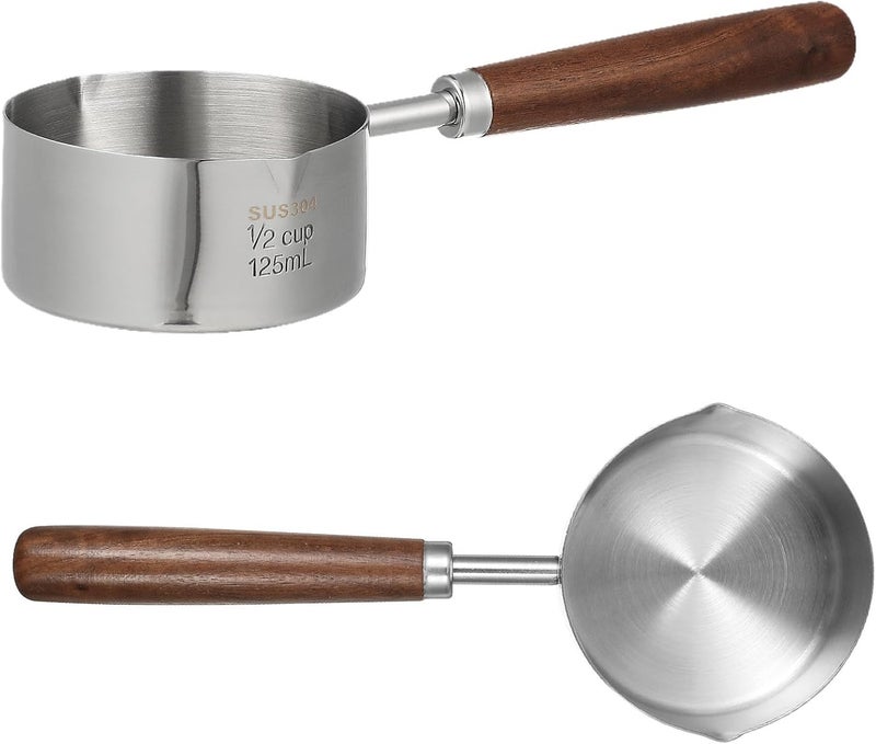 304 Stainless Steel Mini Saucepan 125ml Handheld Pouring Oil Pot with Wood Handle for Home Cooking and Stovetop Use - Image 1