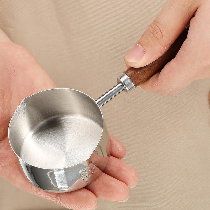 304 Stainless Steel Mini Saucepan 125ml Handheld Pouring Oil Pot with Wood Handle for Home Cooking and Stovetop Use - Image 5