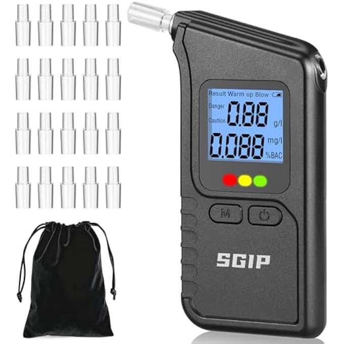 rayihni Alcohol Tester, Police Accurate Per Mille Meter with Two Sensors, Professional Digital Alcohol Meter, Alcohol Tester for Private Professional, with 20 Mouthpieces - Image 2