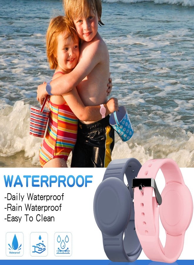 AGMZ Waterproof Bracelet Compatible with Airtag (1st & 2nd Gen) for Kid, 2 Pack Soft Silicone Hidden Wristband, Lightweight Tracker Watch Band Compatible with Apple Air Tag for Child, Grey Blue & Pink - Image 2