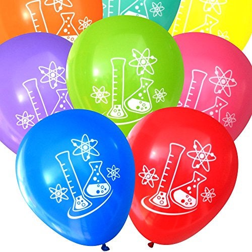 Nerdy Words Flasks and Atoms - Mad Science Party Balloons (16 pcs, Two-Sided) (Assorted) by Nerdy Words - Image 2