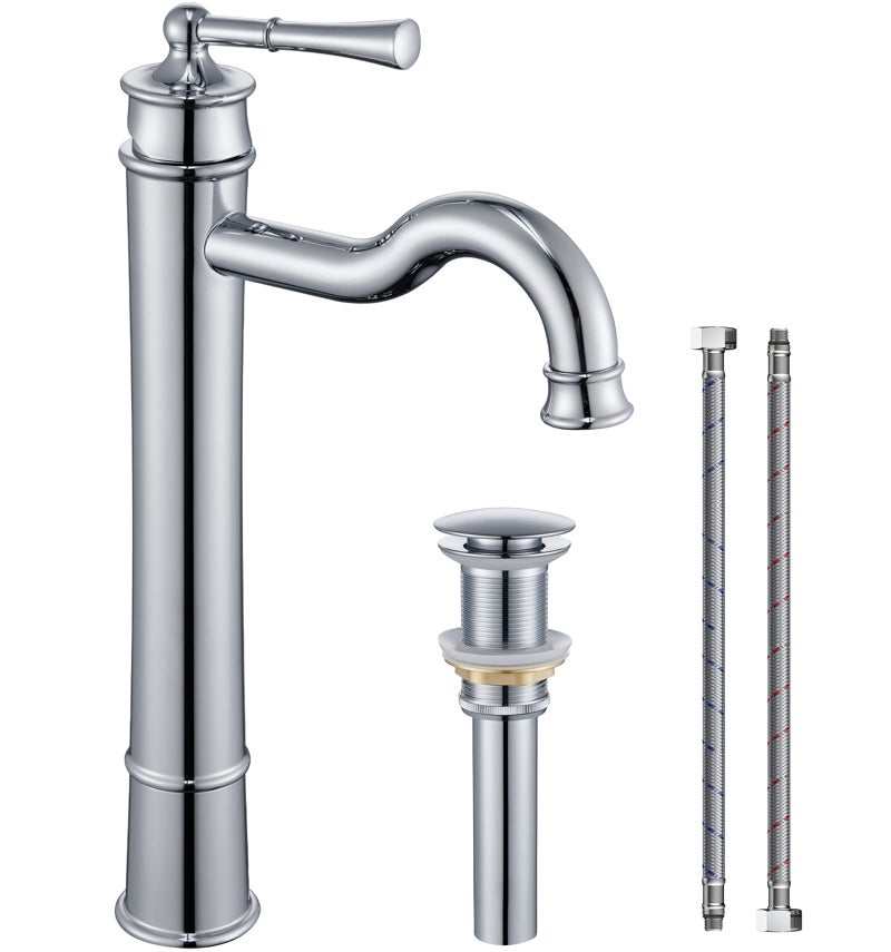 WINKEAR Vessel Sink Faucet Chrome Bathroom Tall Faucet Single Hole DeckMount Pop up Drain Assembly Without Overflow Water Supply Lines Included - Image 2