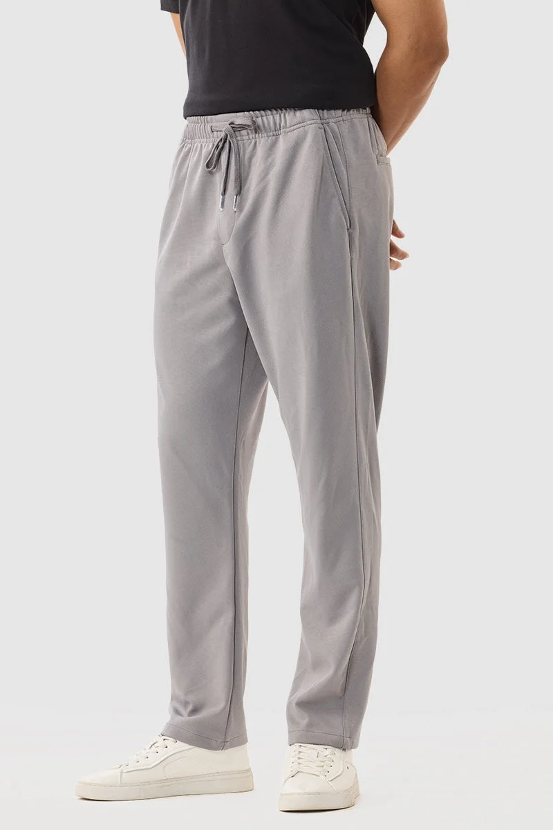 سنيتش Grey Textured Slim Fit Casual Trousers