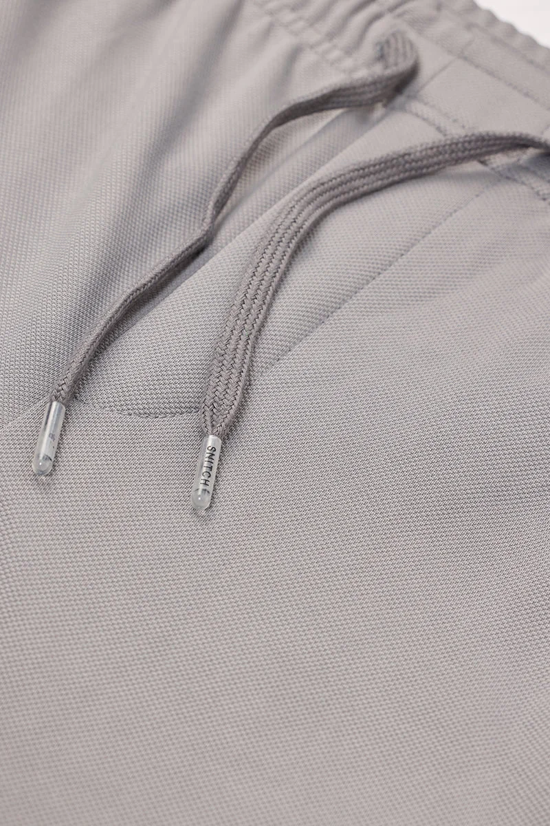 سنيتش Grey Textured Slim Fit Casual Trousers