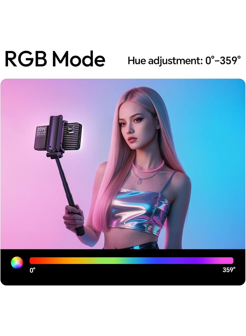 ULANZI K20 RGB Video Light, 20W LED Camera Light Panel for Photography, 1800-9000K CRI95+ 20 Effects, 3300mAh Rechargeable Portable Photo Video Lighting for DSLR Sony Canon Nikon Fuji Vlogging TikTok - Image 4