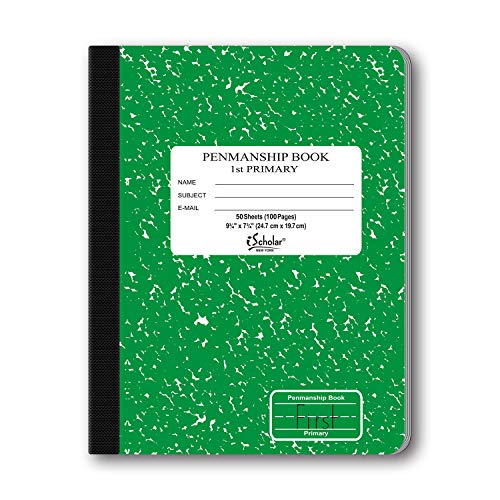 iScholar Grade 1 Primary Composition Notebook, 7.75 x 9.75 Inches, 50 Sheets, Skip Line Ruling, Green Marble (10018) - Image 3