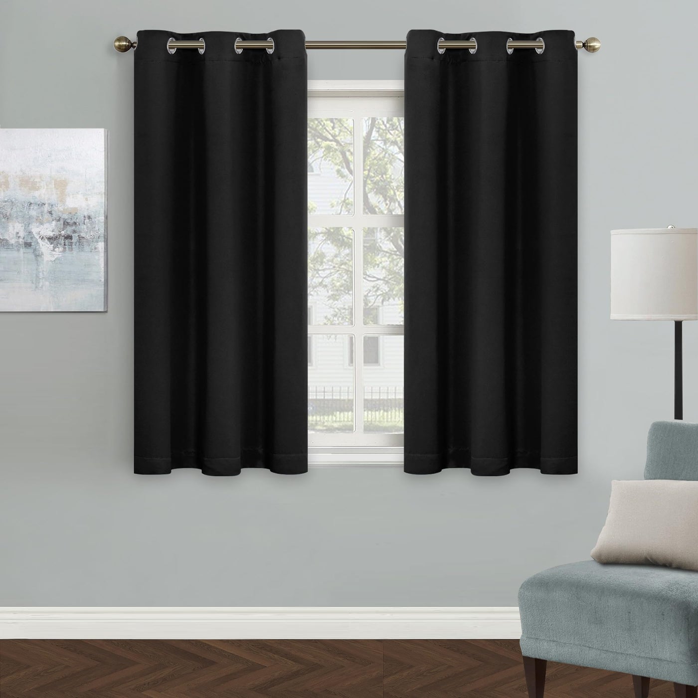 MYSKY HOME Blackout Curtain for Bedroom Black Curtains for Bathroom 45 Inch Length Grommet Room Darkening Curtain Amazing Triple Weave Thermal Insulated Curtain 1 Curtain Panel 42 x 45 in Black