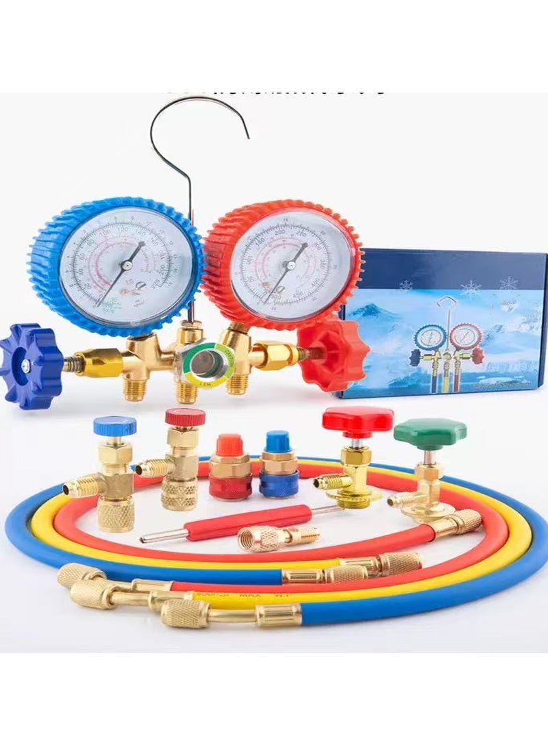 Air conditioning pressure gauge 536 household air conditioning fluorination dual meter car fluorination set three-way R134a refrigerant digital pressure gauge with a pair of 134 straight column connectors - Image 2