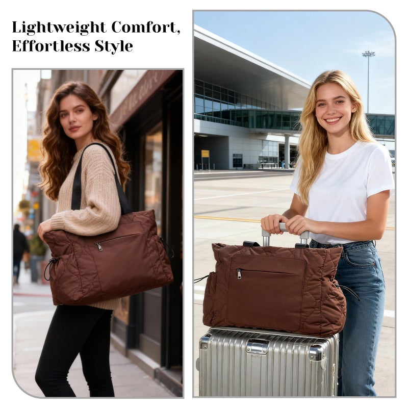 Minsong Tote Bag for Women Bag, Lightweight Puffy Work 14" Bag Handbag, Large Carry On Tote with Pockets (Coffee) - Image 2