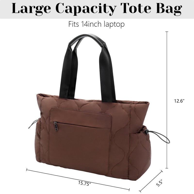 Minsong Tote Bag for Women Bag, Lightweight Puffy Work 14" Bag Handbag, Large Carry On Tote with Pockets (Coffee) - Image 4