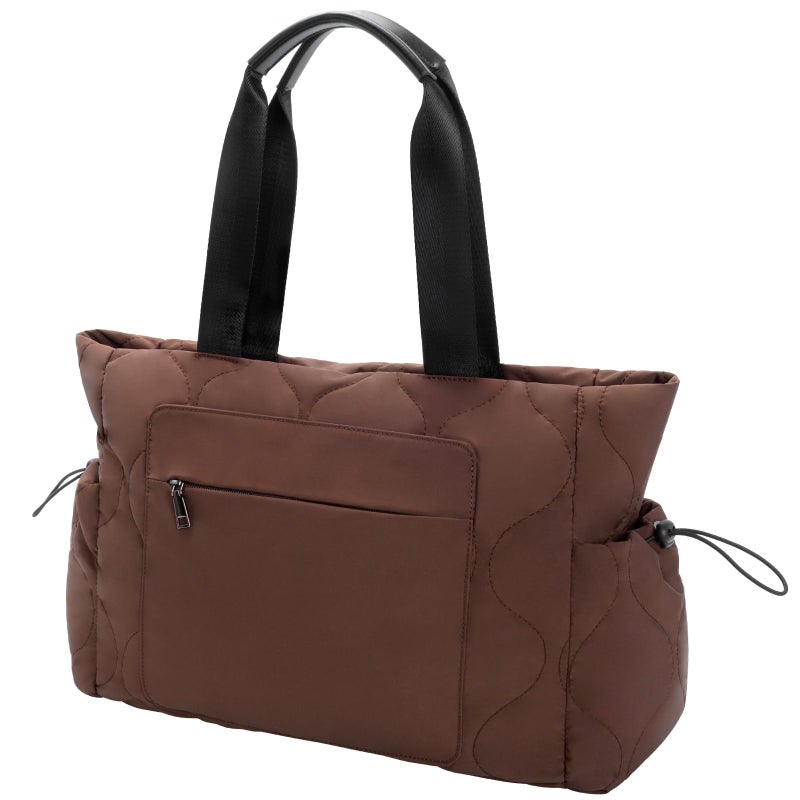 Minsong Tote Bag for Women Bag, Lightweight Puffy Work 14" Bag Handbag, Large Carry On Tote with Pockets (Coffee) - Image 1